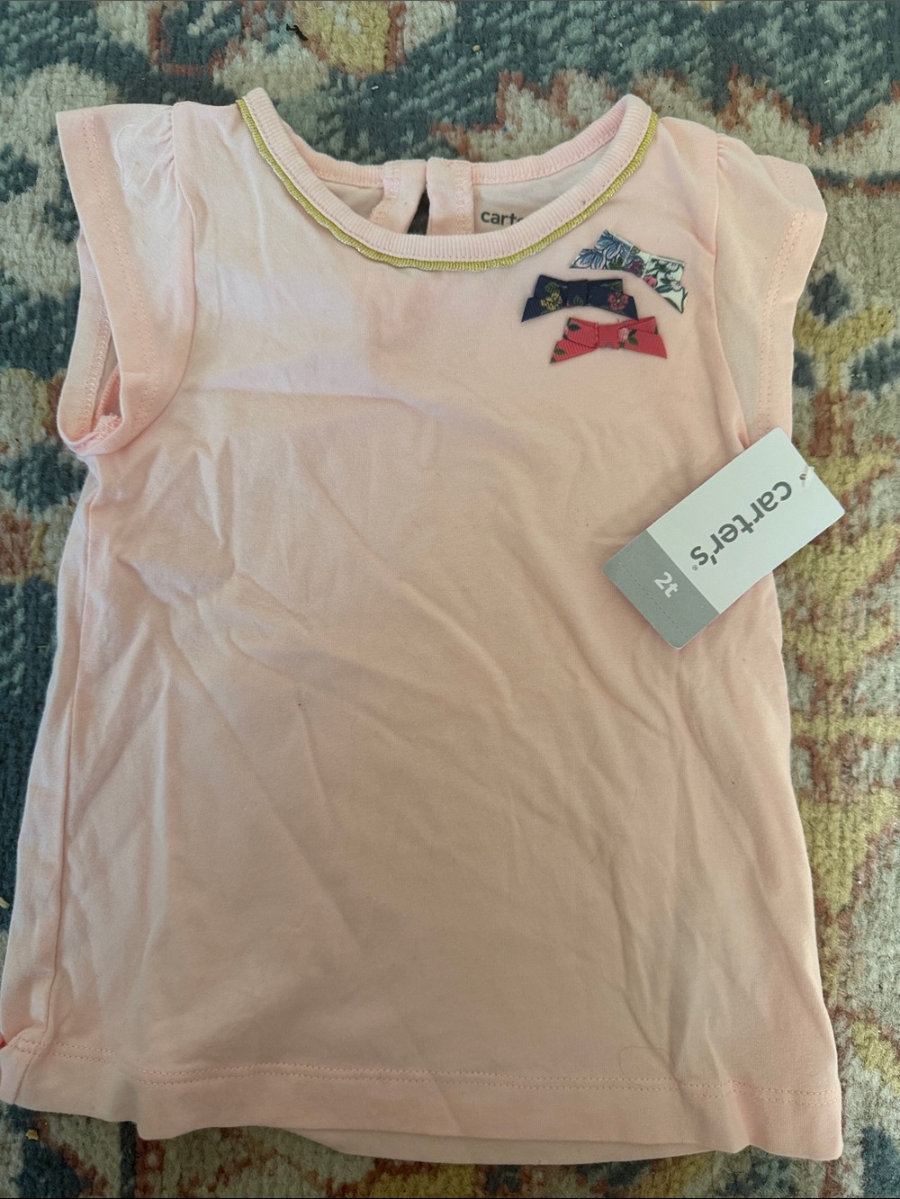 New elegant Carter's Light Pink Girls Tank Top with Bow Accents